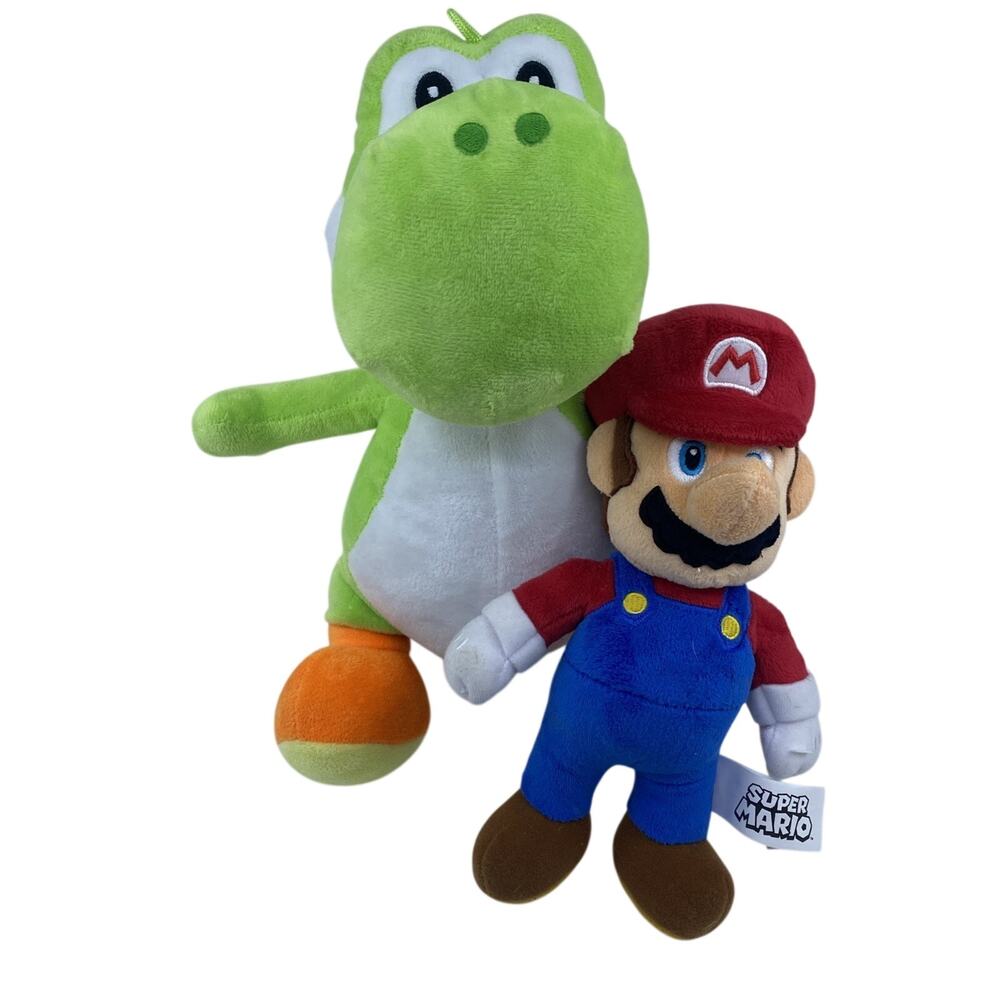 Nintendo Super Mario Plush Lot Yoshi 14” Mario 10” Official Stuffed Toys